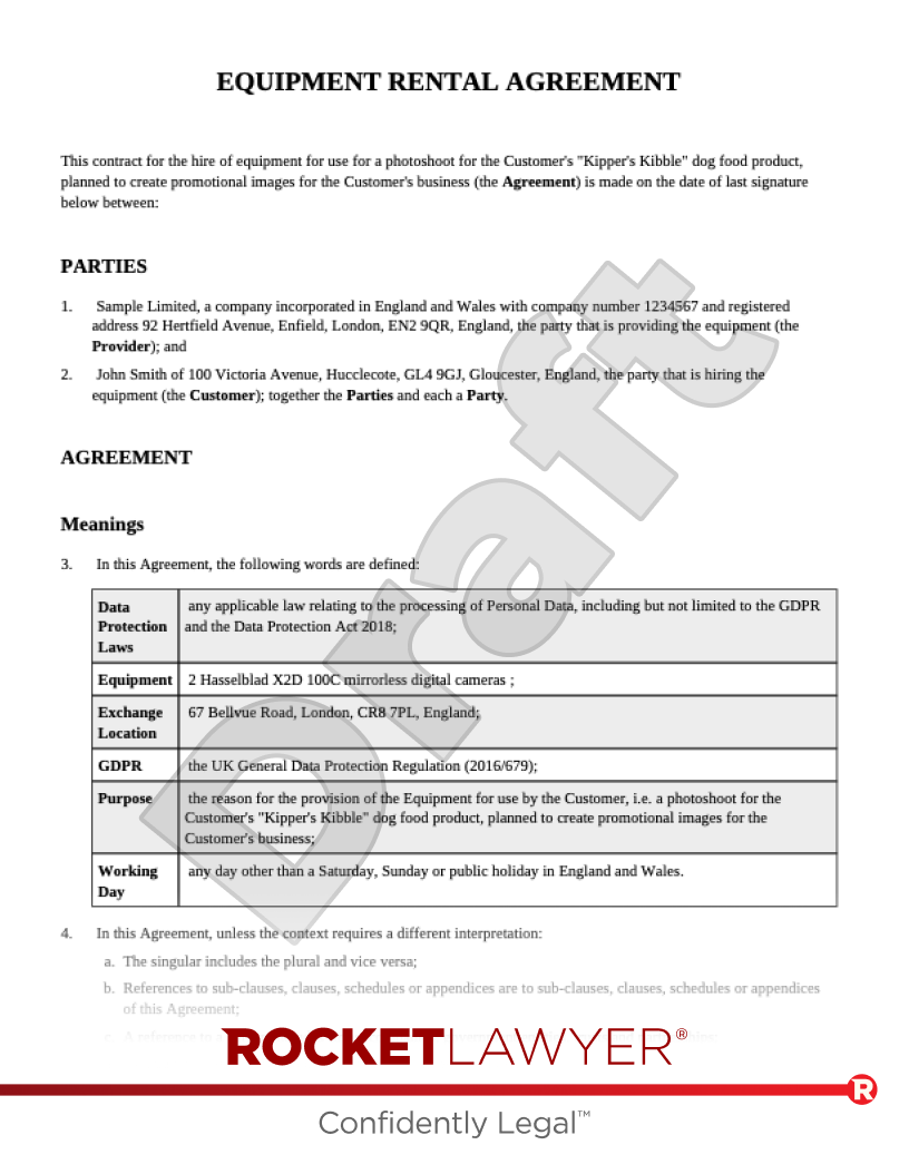 Equipment Rental Agreement document preview