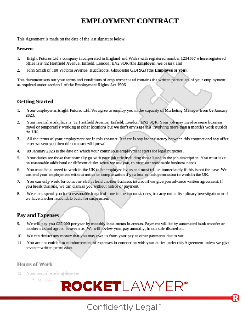 Free Employment Contract Template FAQs Rocket Lawyer UK