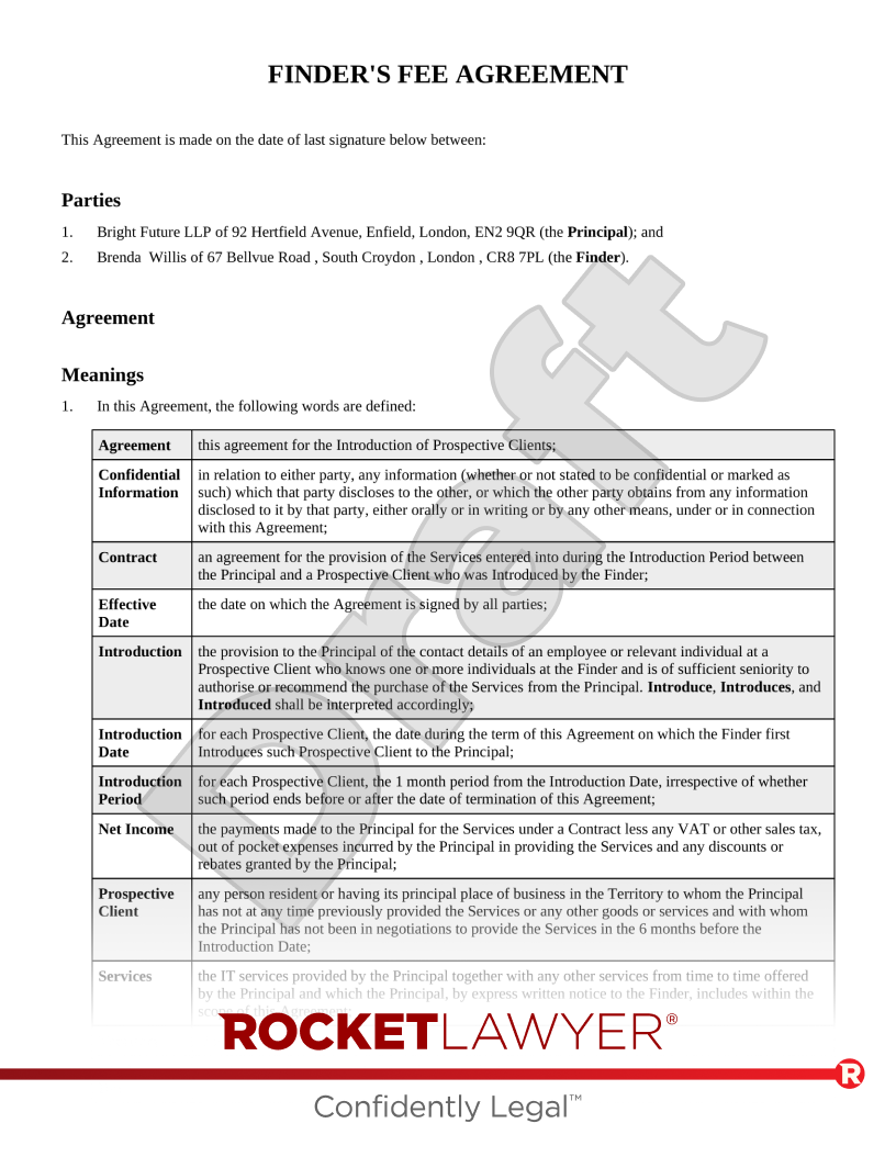 Free Finders Fee Agreement Template FAQs Rocket Lawyer UK