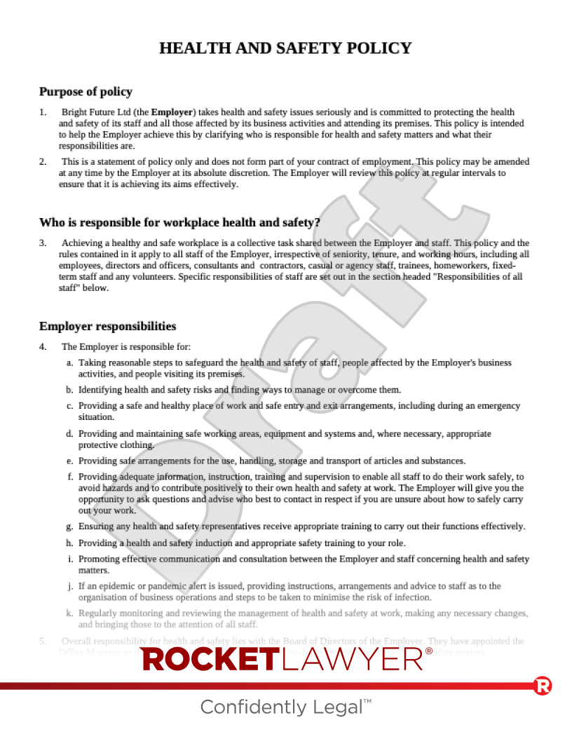 Free Health And Safety Policy Template FAQs Rocket Lawyer UK