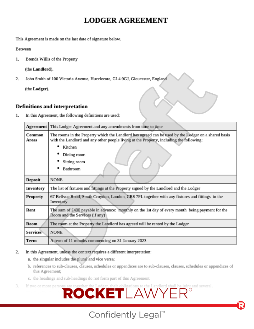 Free Lodger Agreement Template FAQs Rocket Lawyer UK