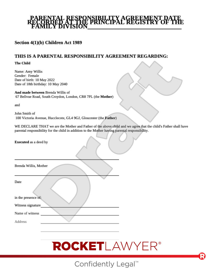 Parental Responsibility Agreement Template Rocket Lawyer UK