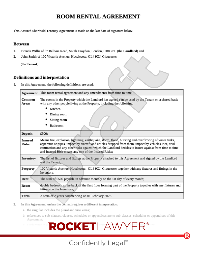 Free Room Rental Agreement Template FAQs Rocket Lawyer UK