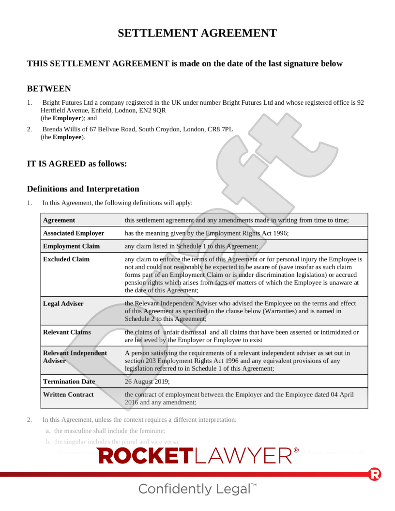 Settlement Agreement Template FAQs Rocket Lawyer UK