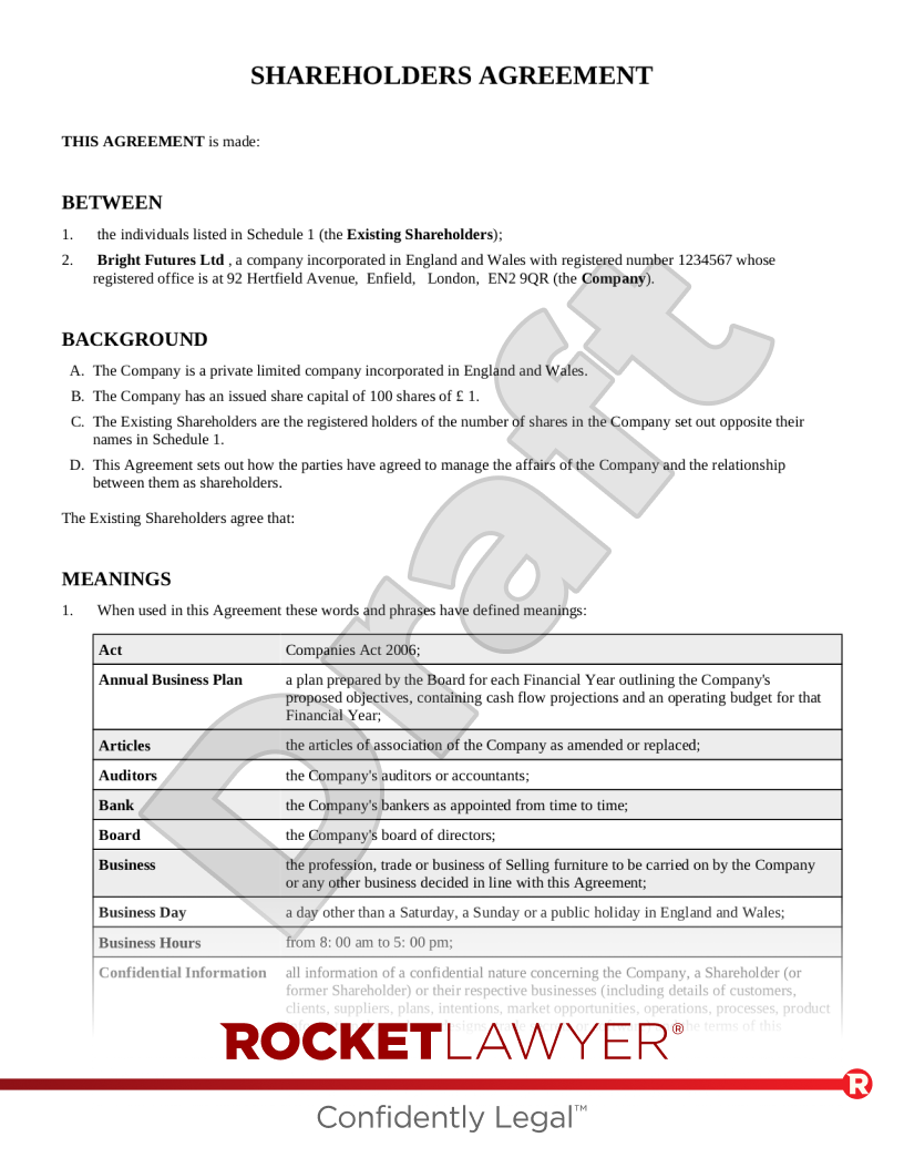 Shareholders Agreement Template FAQs Rocket Lawyer UK