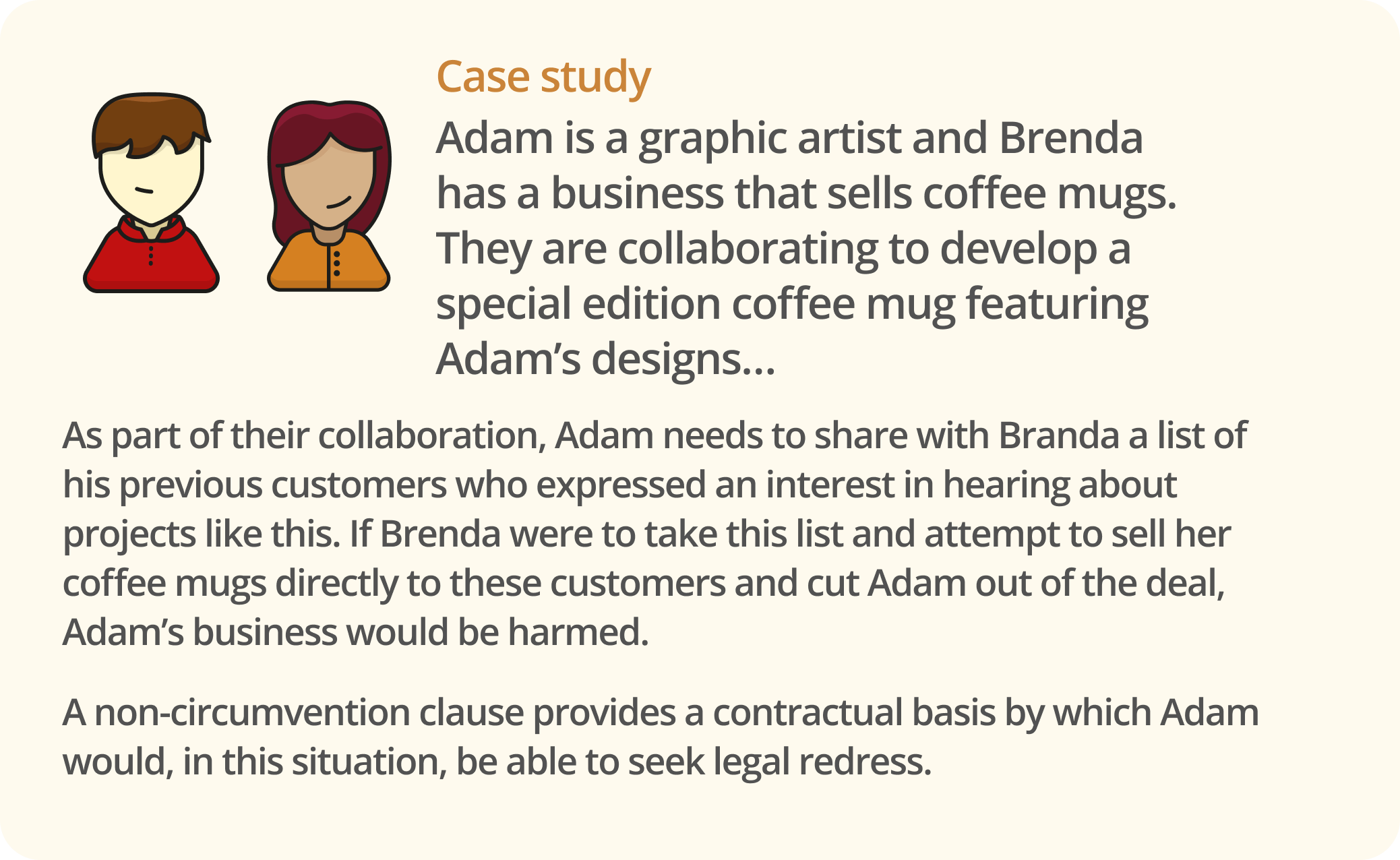 Infographic of a case study for a work collaboration where a non-circumvention clause could be used for contractual basis