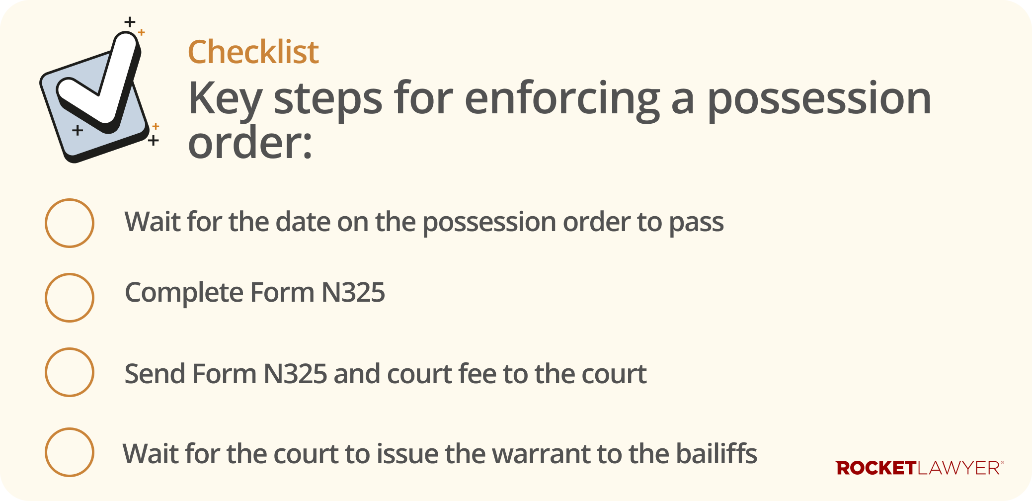 Checklist infographic showing the key steps for enforcing a possession order