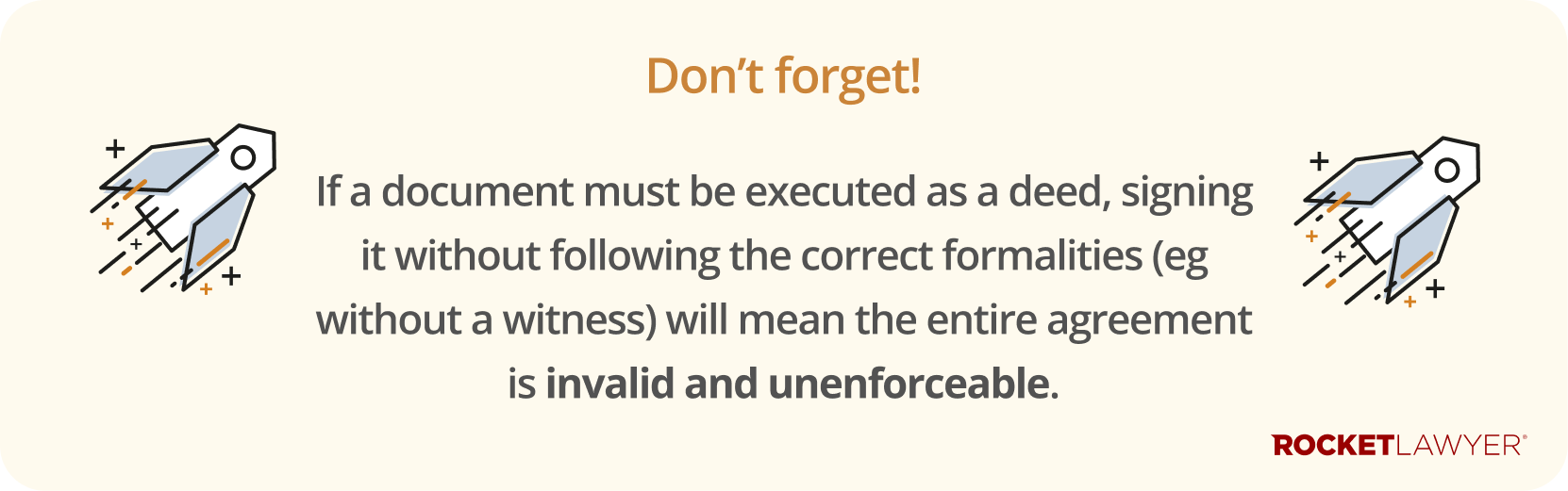 Infographic noting that a document that must be executed as a deed will be ineffective and unenforceable if it is signed without all necessary formalities being followed