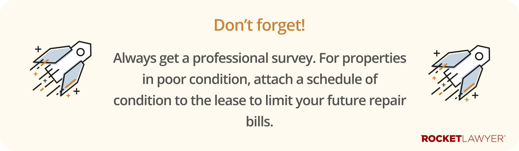 Infographic noting that you should always get a professional survey carried out on commercial properties