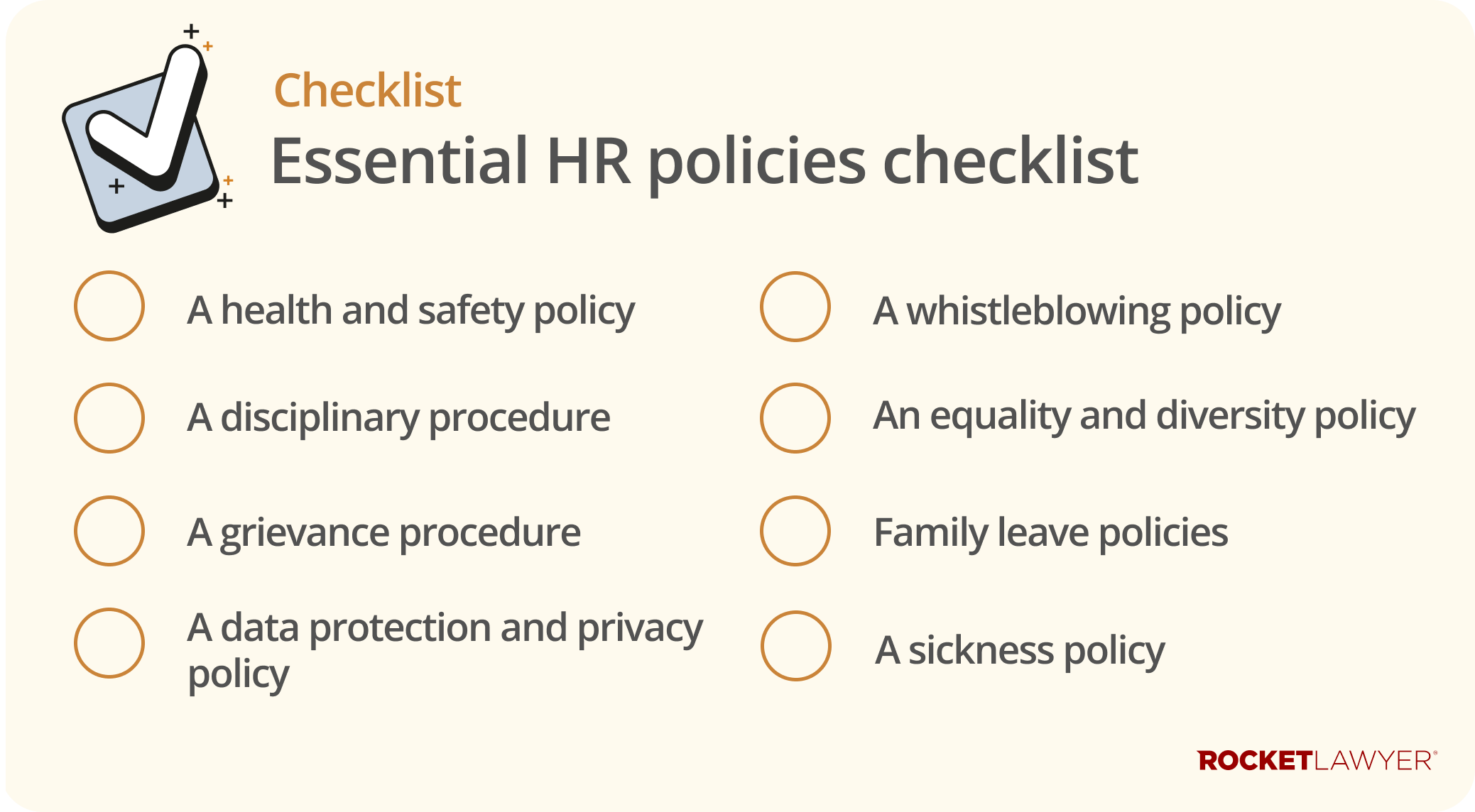Checklist infographic containing a list of essential HR policies a business should have in place