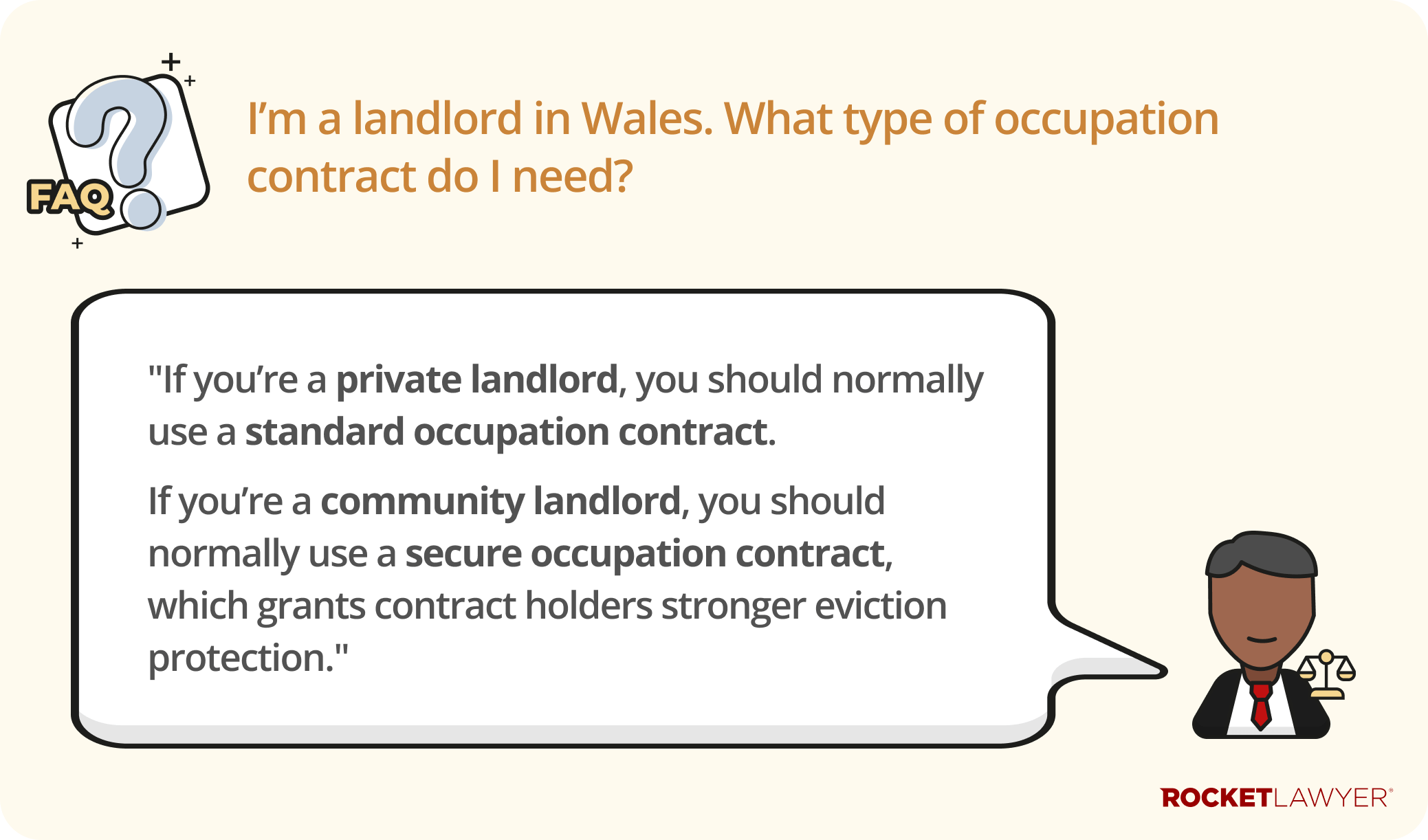 A Q&A infographic addressing what type of occupation contract a landlord may need