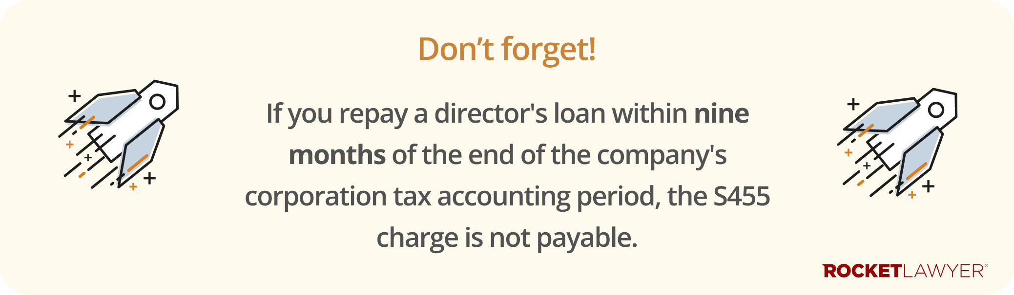 Infographic noting that if you repay a director's loan within nine months of the end of the company's corporation tax accounting period, the S455 charge is not payable