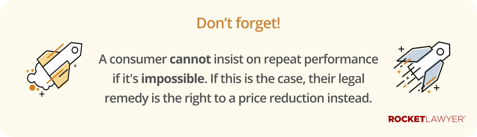 Infographic noting that consumers cannot insist on repeat performance if it's impossible