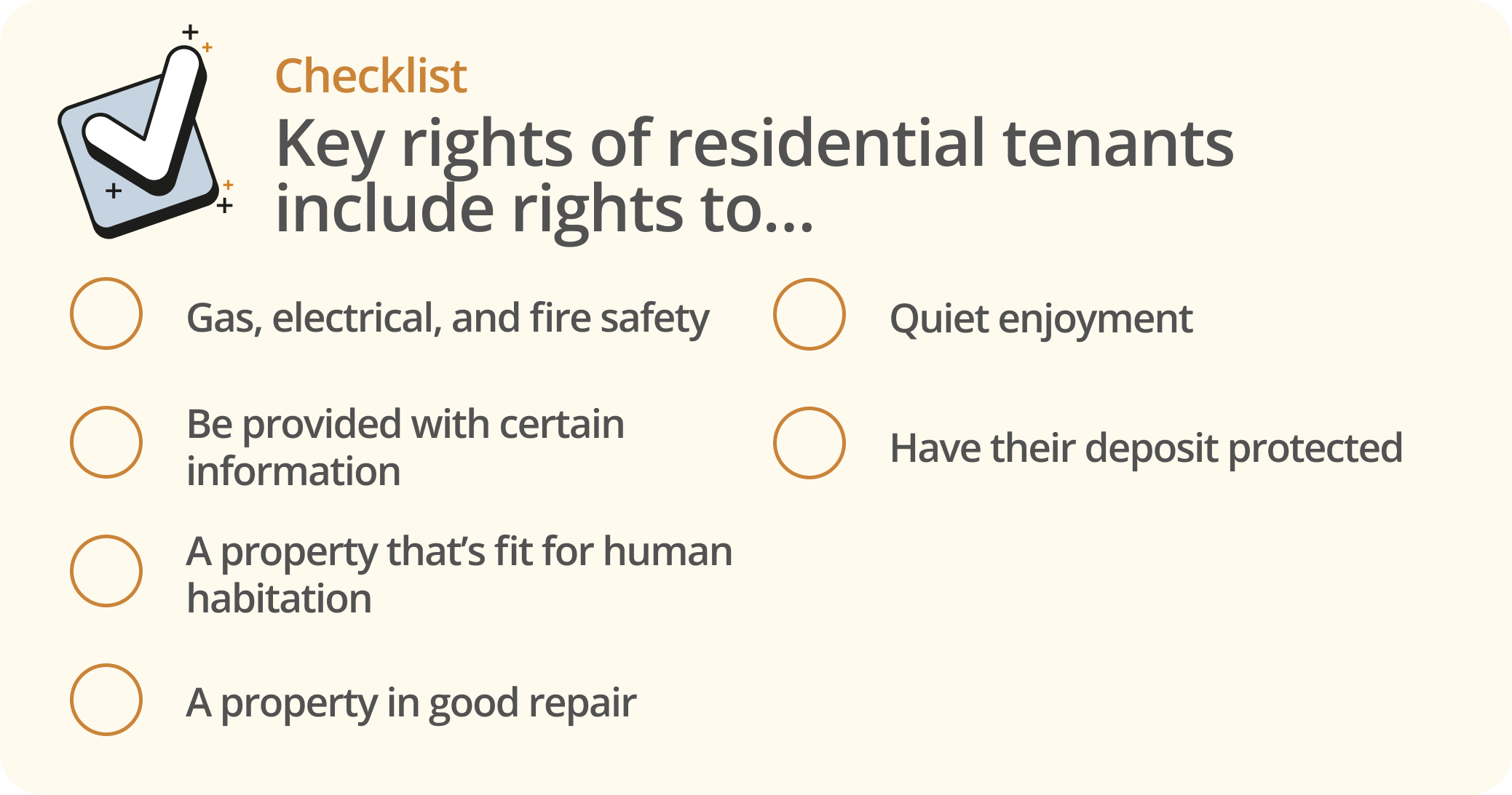 Infographic showing a checklist of key rights of tenant's