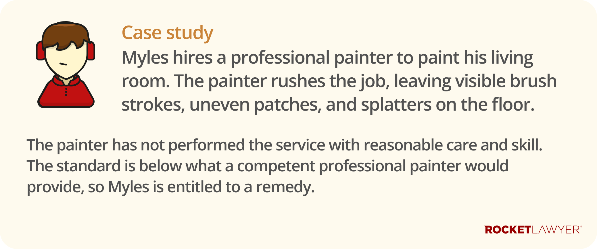 A case study infographic on how services must be carried out with reasonable care and skill