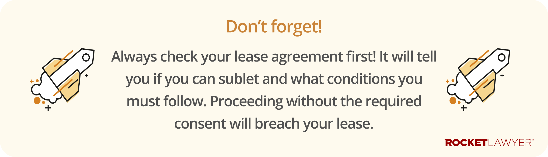 Infographic noting that you must always check your lease before subletting a property, and to follow all its requirements