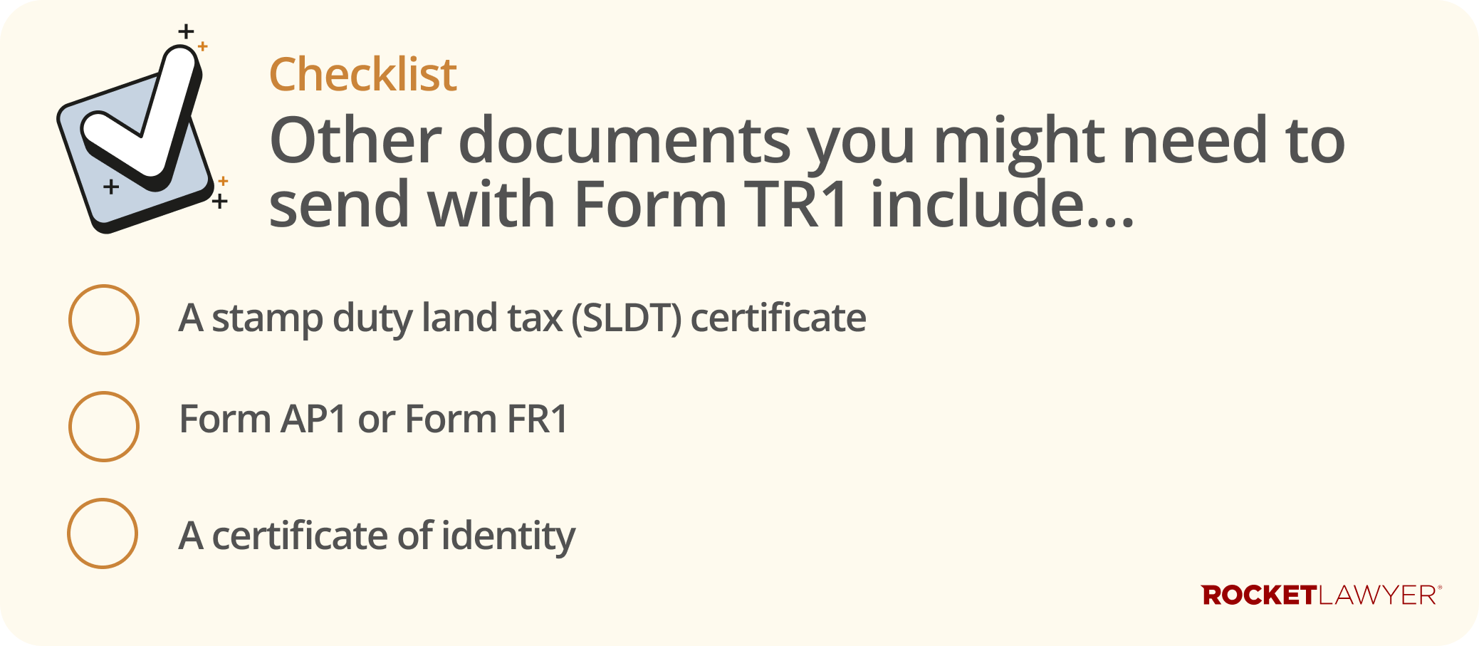 Infographic noting other documents that might need to be submitted along with Form TR1