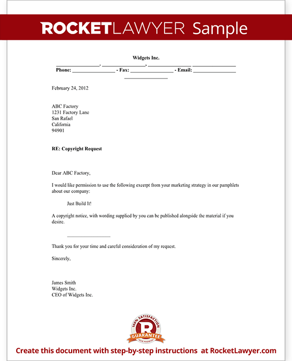 Copyright Request Letter Form With Sample