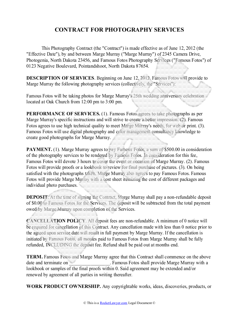 wedding photographer client contract template