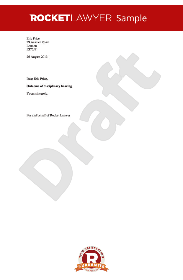 Disciplinary Outcome Letter - Warning Letter to Employee 