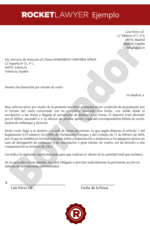 Modelo De Carta De Reclamación Por Retraso De Un Vuelo 6739