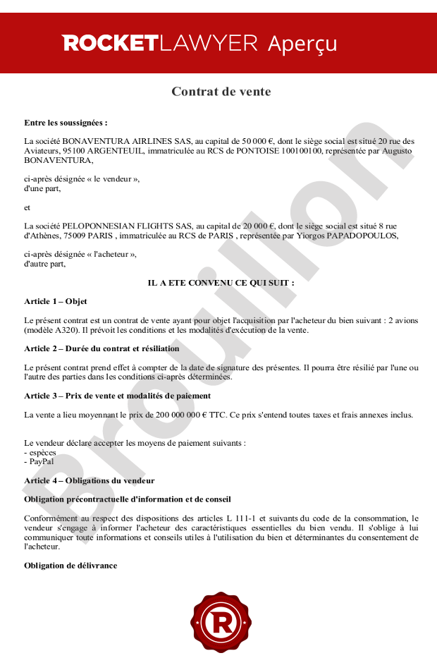 Contrat de vente