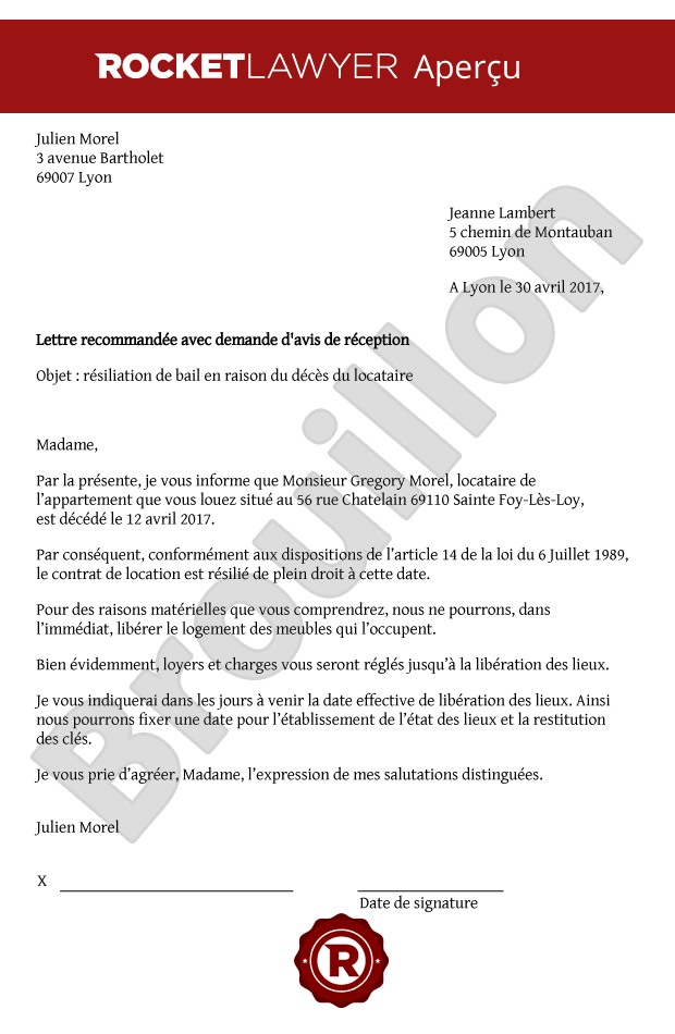 Modã¨le De Lettre De Rã©Siliation De Bail Par Le Locataire Belgique ...