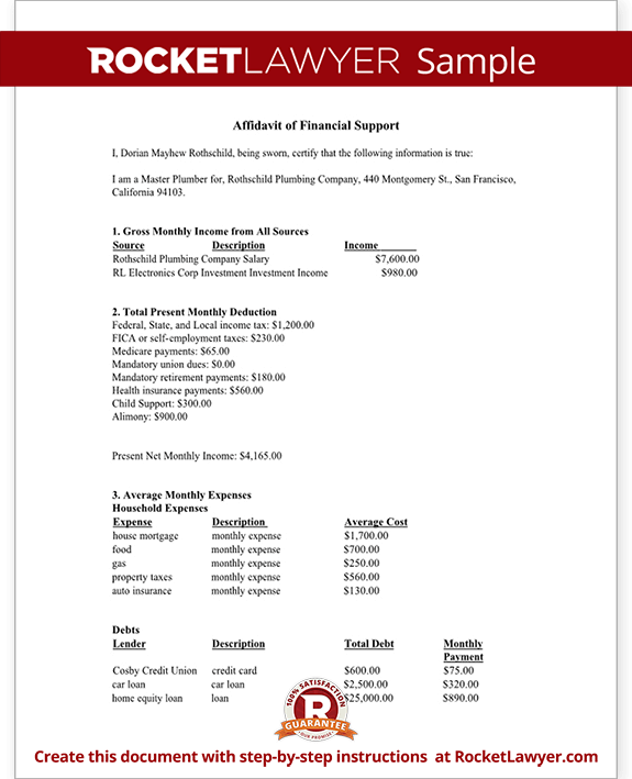 affidavit of for form support Affidavit Financial Financial Sample  of Form, Support  Affidavit